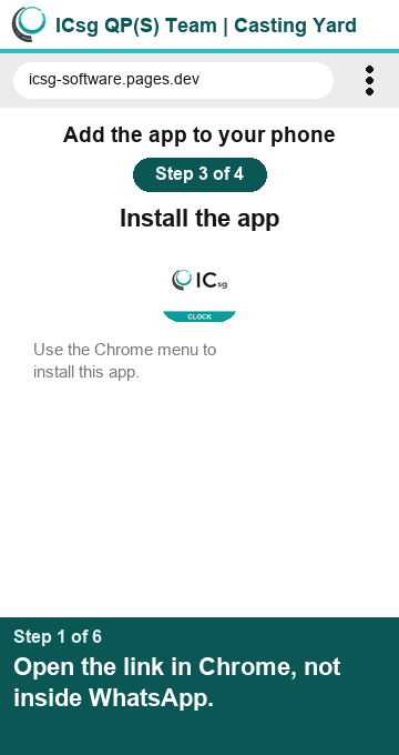 Picture showing how to install the app on Android: menu, Install app, Install